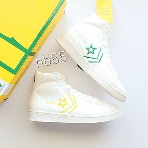 Converse Pro Leather HI Vintage White Green Amarillo Men’s 9 Women’s 10.5